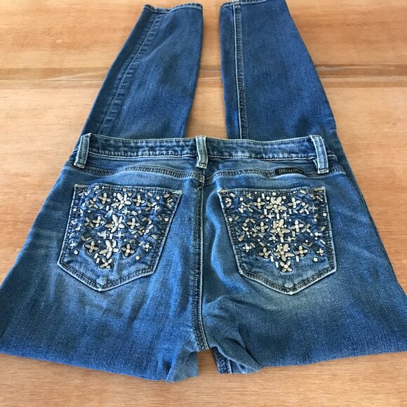 Miss Me Skinny Jeans Women 27 Blue Mid Rise Floral Rhinestone Medium Wash 16323 - Picture 1 of 15